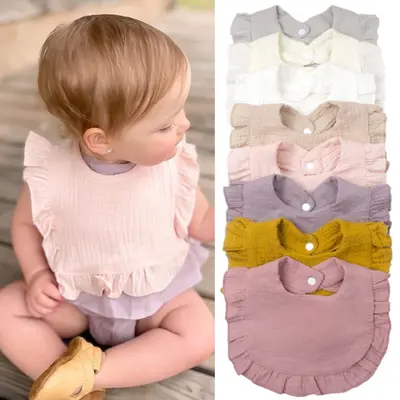 Baby Drool Bib with Ruffles and Lace, Cute Design