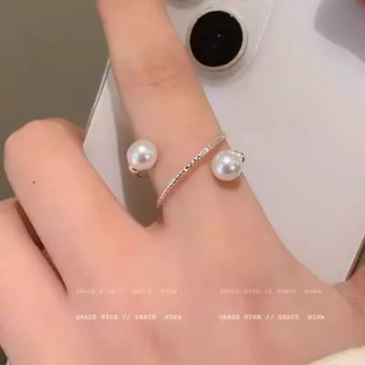 Minimalist pearl ring women niche design couples matching - 3