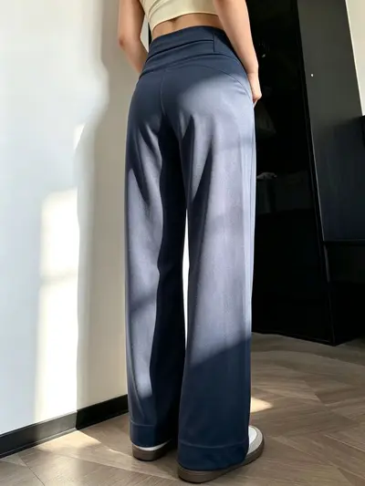 High-Waisted Drape Wide-Leg Yoga Pants for Women, Loose Straight Cut - 12