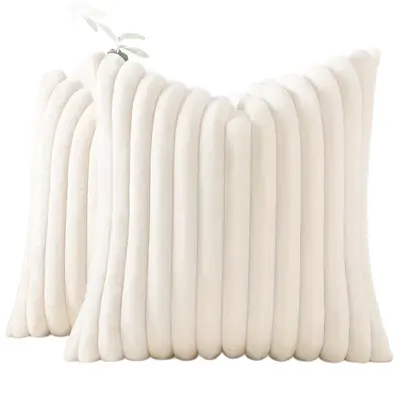 Soft Plush Throw Pillow Cover, Solid Color Faux Rabbit Fur, Sofa Cushion