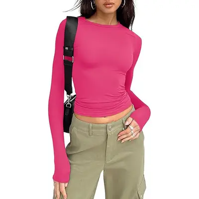 Damen-Langarm-T-Shirt mit Rundhals, Herbst, schmale Passform - 10