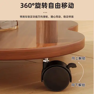 Retro Small Round Side Table, Movable, with Storage Shelf - 4