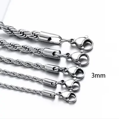 European and American stainless steel twisted chain men's necklace fashionable hip-hop style titanium steel necklace jewelry flat chain wholesale - 8