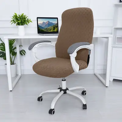 Sınır Ötesi Ofis Patron Koltuğu Kapağı Elastik Damask Örgü Dönerli Kol Dayama Ananas Desen Bilgisayar Sandalyesi Oturma Minderi - 11