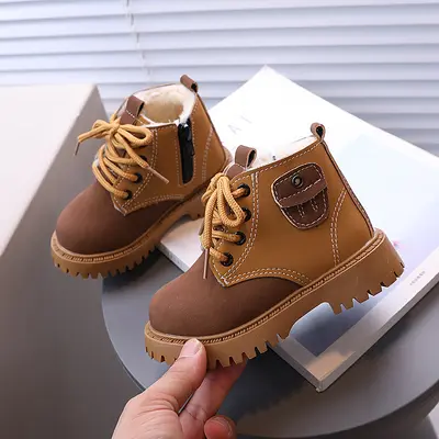 Kids' Winter Fleece-Lined Martin Boots, Non-Slip Sole, Boys and Girls