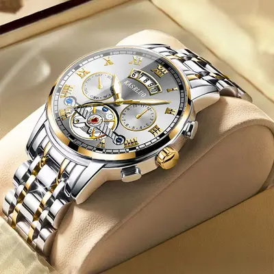 Sınır ötesi yeni paslanmaz çelik sahte Tourbillon yüksek değerli saat erkek moda aydınlık su geçirmez erkek saati çelik kayış modeli