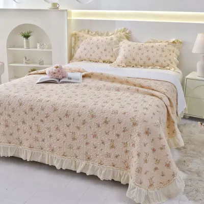 Vintage-Bettüberwurf-Set aus 100% Baumwolle mit Blumenmuster, 3-teilig - 8
