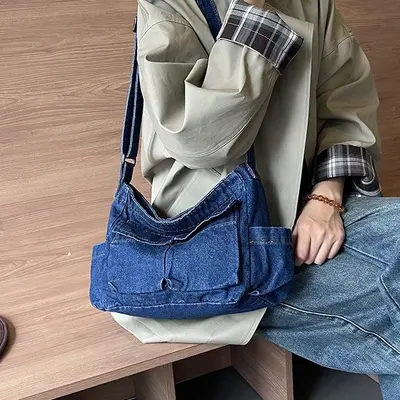 Women's Large Denim Retro Crossbody Bag - 6
