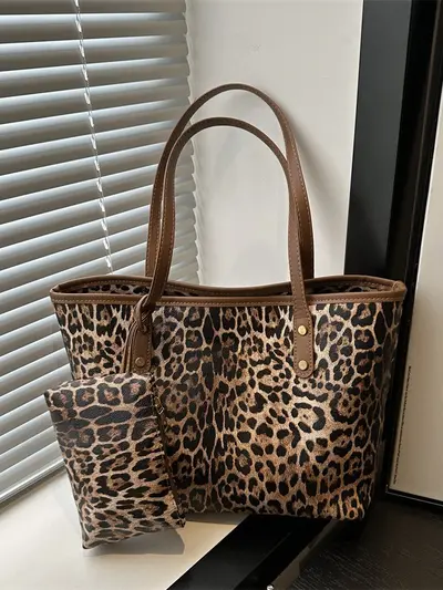 Leopard Print Large Capacity Tote Bag for Women - 5