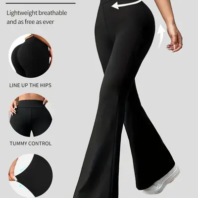 High-Waisted Yoga Flare Pants, Stretchy Tummy-Control - 5