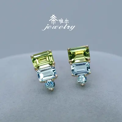 1.7 carat peridot stud earrings, 925 silver 18K gold - 6