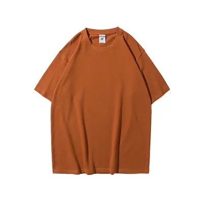 AG280g Maqin heavy-duty shoulder-cutout t-shirt printed Morandi Ami khaki Japanese-style retro short-sleeve printed embroidery