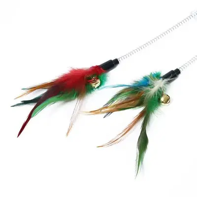 Suction Cup Spring Cat Teaser Wand with Feathers and Bell - 3