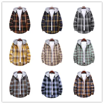 Men's Loose Plaid Hooded Shirt, Plus Size