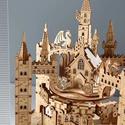 Grenzüberschreitendes 3D-Holzpuzzle-Spielzeug, Zauberschloss-Bausatz-Modell, Kinder-DIY-Lernspielzeug, handgefertigte Bausteine
