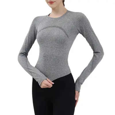 Damen-Sportshirt Yoga langärmlig schnelltrocknend Rundhals