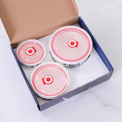 Three-piece ceramic fresh-keeping bowl set, sealed bowl, gift bowl set, gift box, wedding sales, wholesale custom LOGO printing