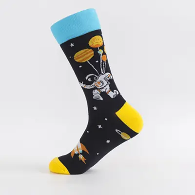 Bunte Baumwoll-Herrensocken, mittellang, kosmisches Muster - 11