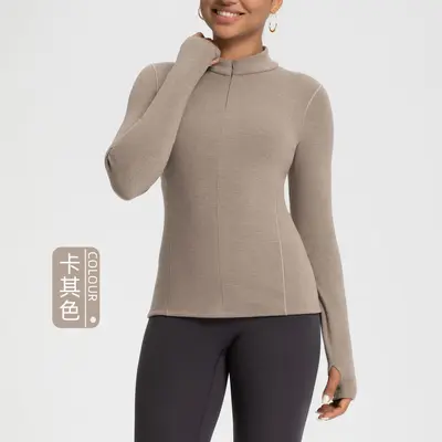 Women's Wool Yoga Top, Fleece-Lined, Half-Zip Long-Sleeve - 8