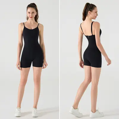 Kısa kollu sırt askılı yoga tulumu, fitness ve spor için