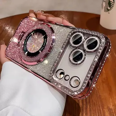 Glitter Magnetic Stand Phone Case for iPhone 17 Pro Max with Lens Protector - 8