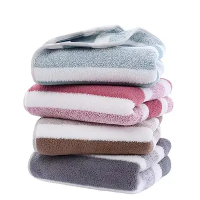 Grenzüberschreitendes Handtuch- und Badetuch-Set, verdickte Korallenfleecequalität, schlichtes dreistreifiges Design, weich, saugfähig, schnelltrocknend, fusselarm