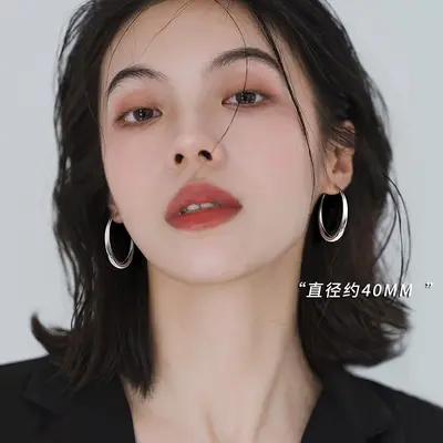 S999纯银大圆圈耳环女款小众轻奢高级感个性素圈耳扣耳饰抖音代发 - 7