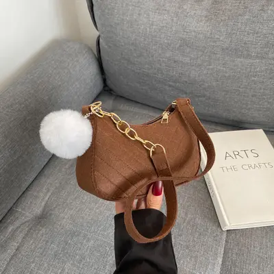 Women's Fuzzy Crossbody Bag, Retro Style, Small Square - 11