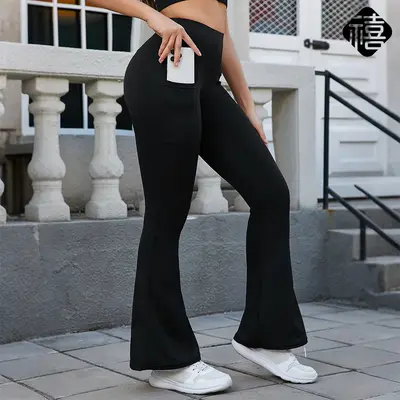 Women's Flared Yoga Pants, High Waist, Tummy Control, Stretch Fitness Trousers - 5