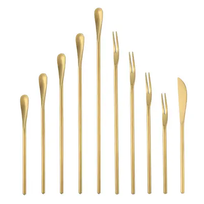 Japanese-Style 304 Stainless Steel Fruit Fork and Long Handle Coffee Stirring Spoon
