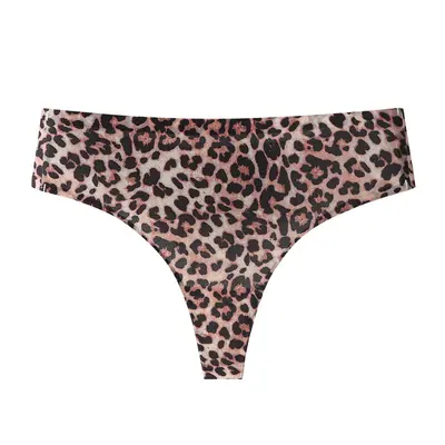 Plus Size Seamless Leopard Print Women's Thong, Low-Rise, Beach - 8