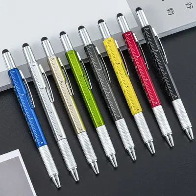 6-in-1 Multifunctional Plastic Tool Pen with Level, Ruler and Screwdriver