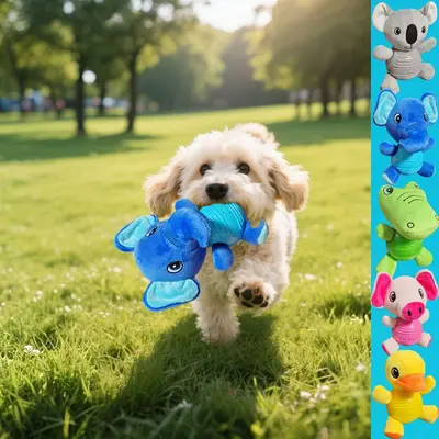 Chewable soft rubber dog toy, plush squeaky training toy - 2