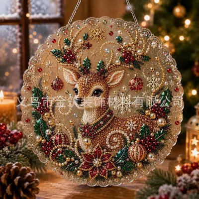 Noel elmas boncuk tablo, el yapımı DIY asma süs, Noel Baba ve Noel ağacı - 10