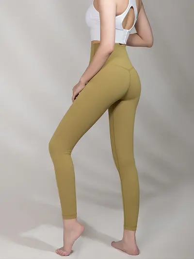 Damen-Yogahose mit hohem Bund, Lycra, gerauter Stoff