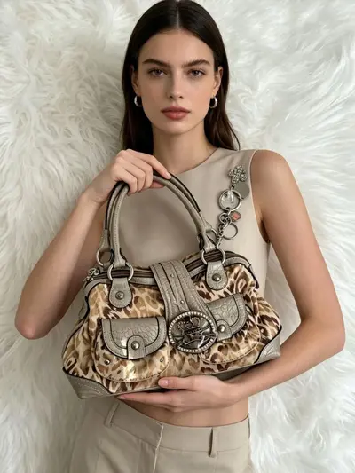 Leopard Print Women's Shoulder Bag, Retro Large Capacity Handbag