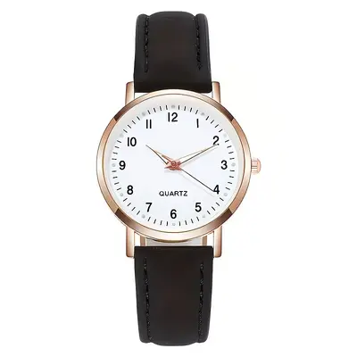 Roségold-Damenuhr Quarz, Lederarmband, wasserdicht