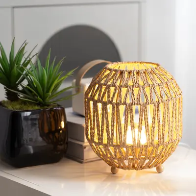 Amazon Cross-Border Handmade Rope-Woven Table Lamp, American Rustic Pastoral Style, Warm Bedroom Night Light, Decorative Ambient Light