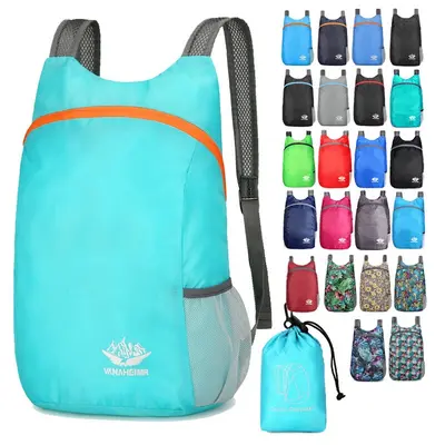 Foldable Travel and Mountain Backpack, Lightweight, Water-Repellent, Logo Print
