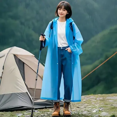 Kalınlaştırılmış tek kullanımlık yağmurluk yetişkin uzun unisex yürüyüş seyahat taşınabilir buzlu eva siyah panço - 10