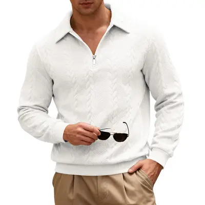 Men's Textured Zip-Up POLO Sweatshirt, Plus Size - 7