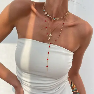Cross Rhinestone Pendant Necklace Alloy Chain