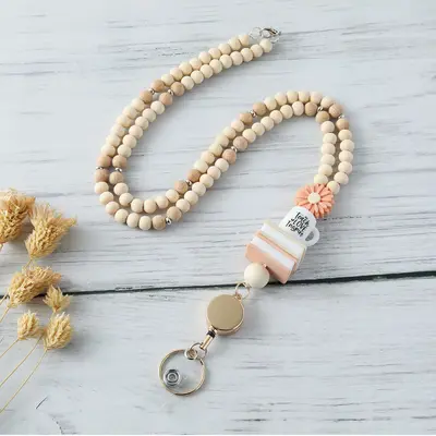 Halsband-Band mit Holzperlen und Silikonblume