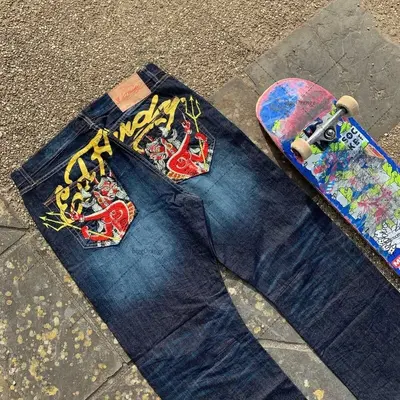 Gothic Pattern Y2K Men's Loose Jeans - 10