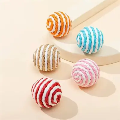 Durable Sisal Cat Ball with Squeaker, Molar Stick and Catnip Teaser Wand - 7