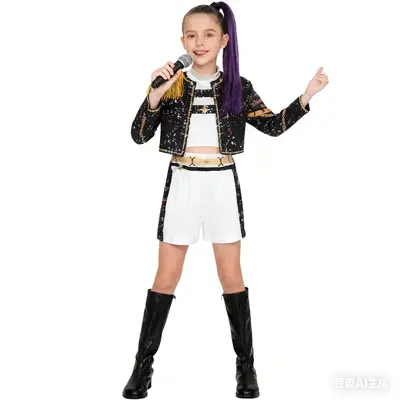 K-POP Star Cosplay Costume, Black Stage Performance Outfit - 6