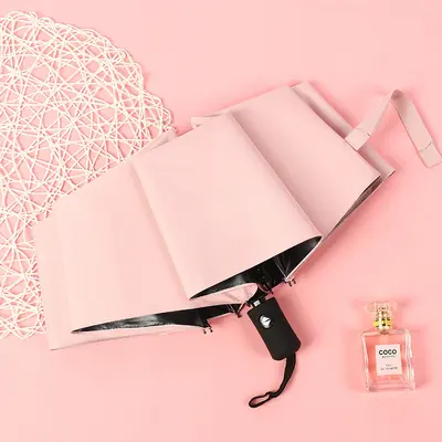 Three-Fold Umbrella, Black Coating, Sun Protection, Wind-Resistant - 9