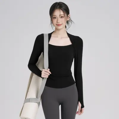 瑜伽服上衣女秋款弹力紧身显瘦运动速干T恤外穿跑步训练健身长袖 - 7