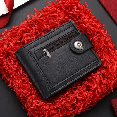 Men's Slim Short Wallet with Zipper Coin Pocket, Leather - 6