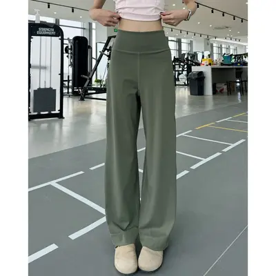 墨绿色速干瑜伽直筒裤女夏新款宽松高腰瑜伽健身小个子薄款运动裤